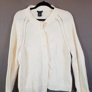 Women’s Calvin Klein Jeans White Tight Knit Button Down Sweater Cardigan Size XL